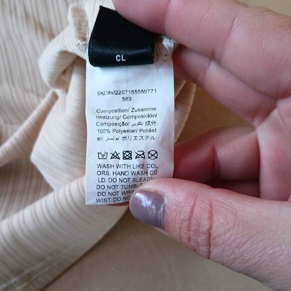 Shein Curve Beige Ribbed Long Sleeve Shirt Womens Size 2XL Basic Minimalist - Picture 6 of 8